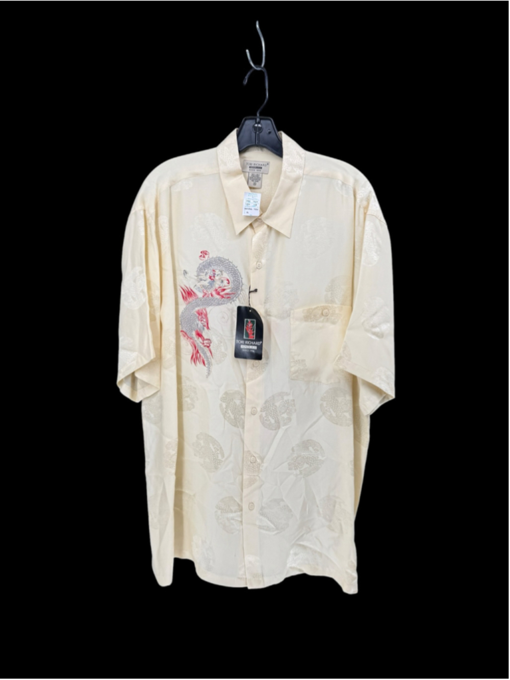Men's Tori Richard Casual Button Down Shirt XL Beige Red Dragon Print